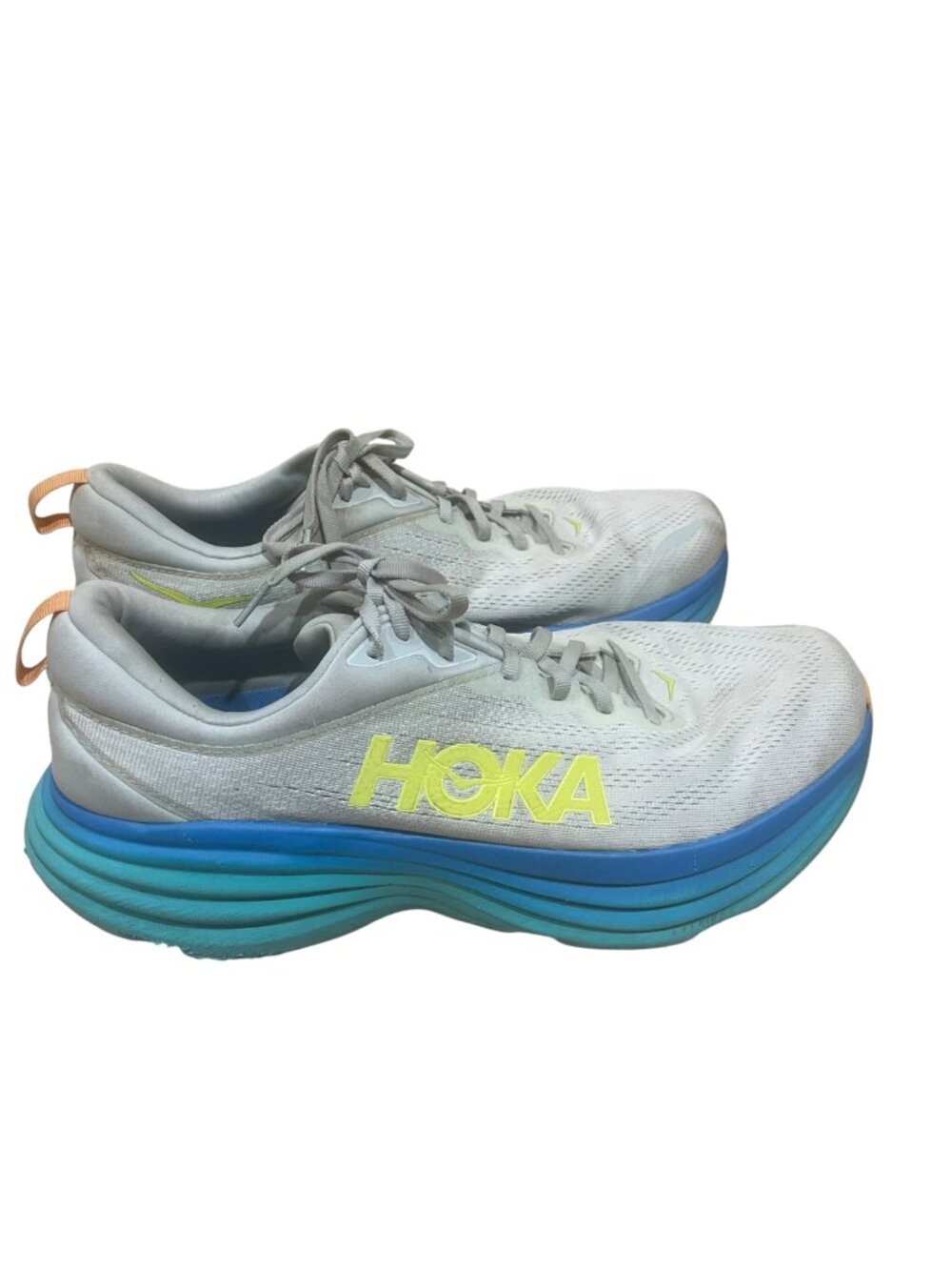 Hoka Bondi 8 running shoe in ice flow/bit of blue